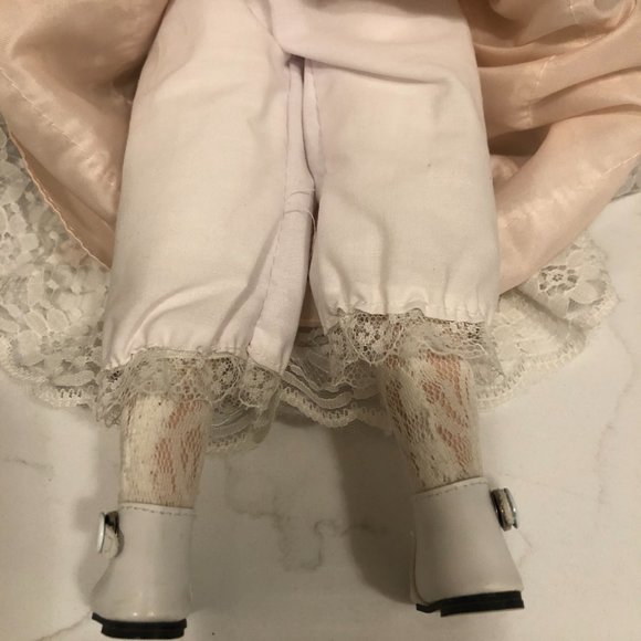 Blonde Hair/Blue Eyed Porcelain Doll in Pink Satin and Lace Dress - Picture 9 of 9